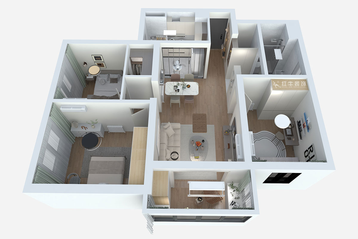 熊皓宇｜阳光广场小区1-803-100㎡-原木风｜3室2厅1厨1卫1阳台｜老房装修｜定制家｜全包14